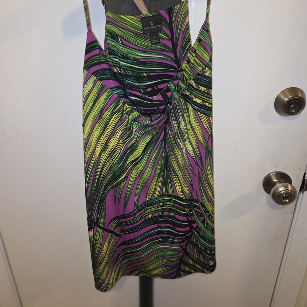 Worthington Green and Purple Leaf Pattern Dress